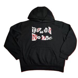 Arketype Mens Large Black Trust No One Graphic Hoodie Pullover Sweatshirt